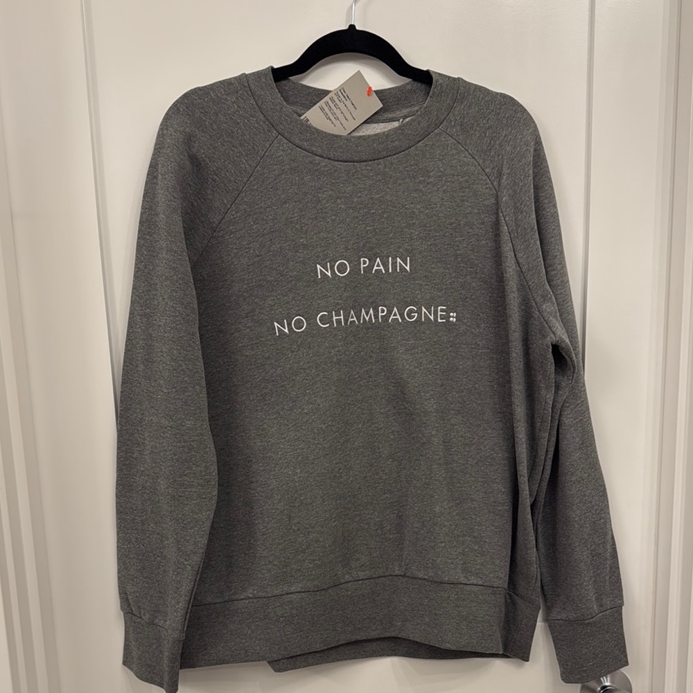 Sweaty Betty London Gray Graphic Sweatshirt - No Pain No Champagne - Size XL